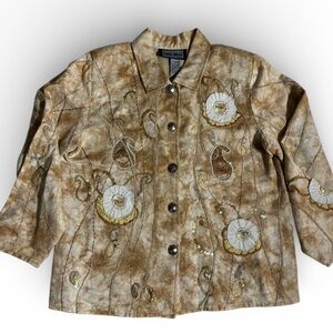 Indigo Moon Embroidered Sequin Paisley Jacket Tan Gold Lined Boho Large